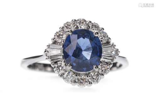 A SAPPHIRE AND DIAMOND RING