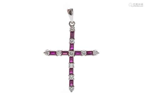 A RUBY AND DIAMOND CROSS