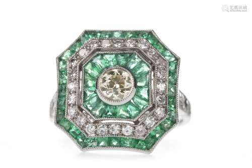 AN EMERALD AND DIAMOND RING