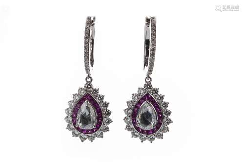 A PAIR OF RUBY AND DIAMOND EARRINGS