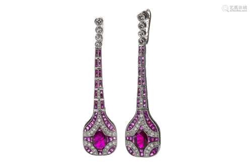 A PAIR OF RUBY AND DIAMOND EARRINGS