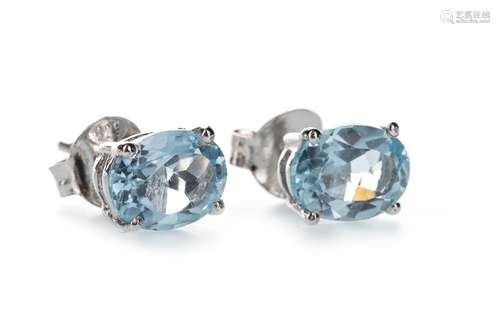 A PAIR OF BLUE TOPAZ STUD EARRINGS