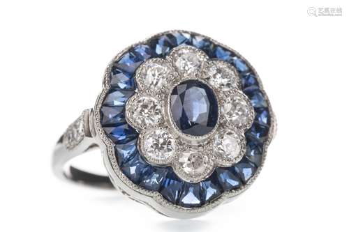 A SAPPHIRE AND DIAMOND RING