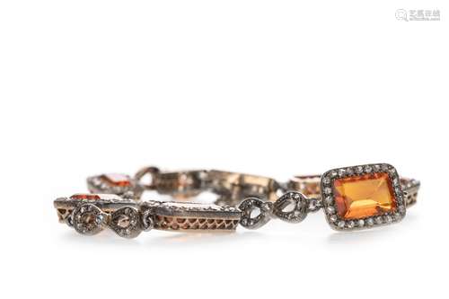 AN ORANGE GEM SET AND DIAMOND BRACELET