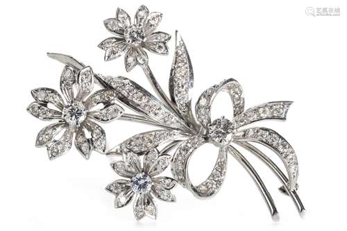 A DIAMOND FLORAL SPRAY BROOCH