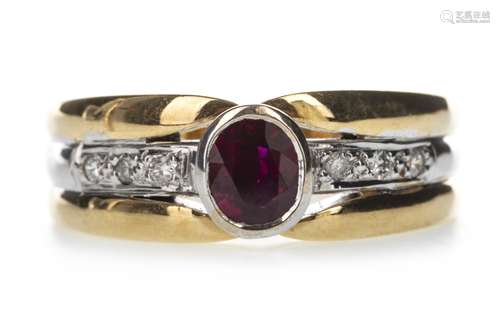 A RUBY AND DIAMOND BICOLOUR RING