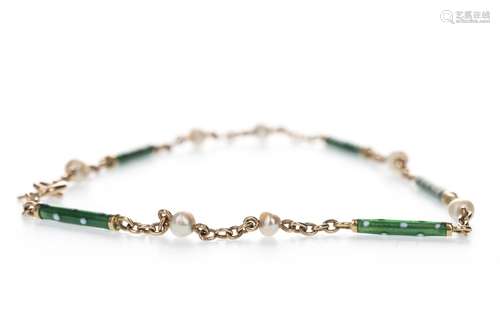 AN ENAMEL AND PEARL BRACELET