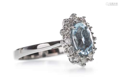 AN AQUAMARINE AND DIAMOND RING