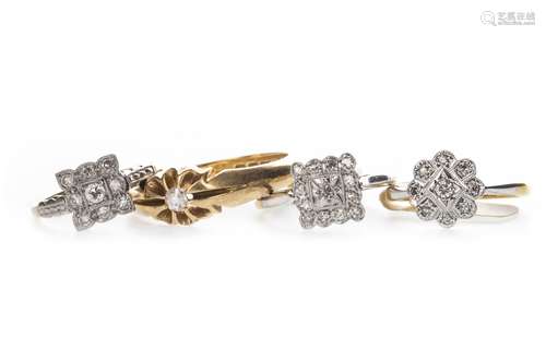 A GENTLEMAN'S DIAMOND RING AND THREE LADY'S CLUSTER RINGS