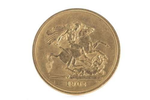 A GOLD FIVE POUND COIN DATED 1902