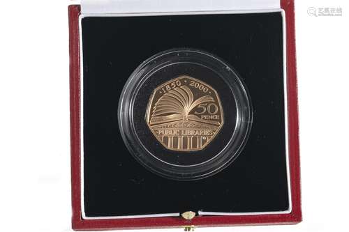 2000 GOLD PROOF PUBLIC LIBRARIES 50P COIN