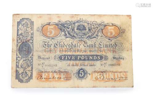 A CLYDESDALE BANK LIMITED £5 NOTE DATED 1941