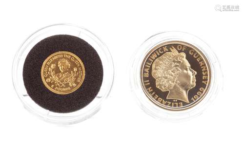 TWO GUERNSEY COINS 1998 GOLD £5 COIN QUEEN ELIZABETH THE QUEEN MOTHER