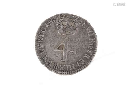 WILLIAM AND MARY (1689 - 1694) FOURPENCE MAUNDY COIN DATED 1689