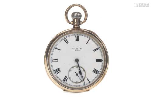 AN ELGIN NINE CARAT GOLD OPEN FACE POCKET WATCH