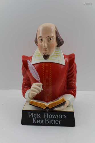 A CARLTON WARE POTTERY BAR FIGURE OF SHAKESPEARE, based on the bust in Holy Trinity Church,