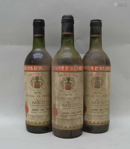 CHATEAU LA FRANCE Medoc Grand Caves D'Albret, 1976, for Teltscher Bros. Ltd London, 3 bottles