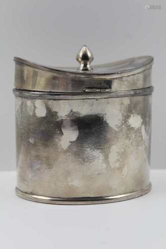 A JAMES DIXON AND SON EPBM PLATED TEA CADDY of oval Georgian form, the hinged cover with handle