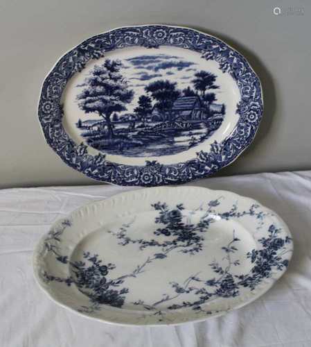 A LATE 19TH CENTURY OVAL BOOTHS MEAT PLATTER with blue transfer printed floral decoration on a white