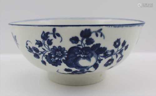 A WORCESTER DR WALL PERIOD PORCELAIN BOWL, cobalt blue transfer decorated fruit and sprays design,