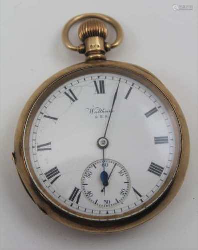 A 9CT GOLD CASED OPEN FACE GENTLEMAN'S POCKET WATCH, the white gold dial inscribed 