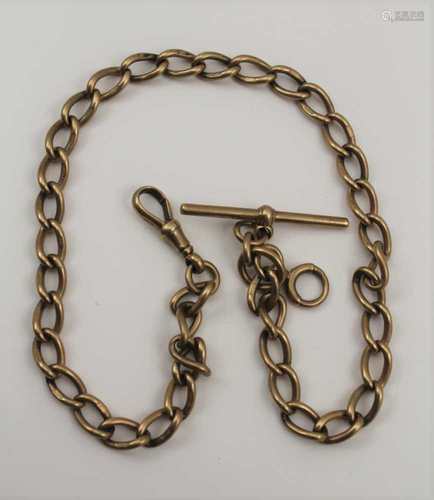 A 9CT GOLD GENTLEMAN'S WATCH CHAIN, fitted 