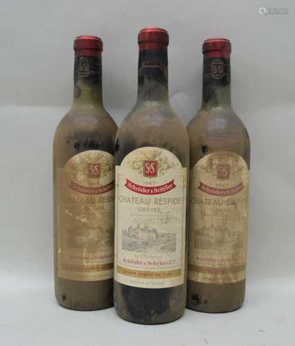 CHATEAU RESPIDE, Graves 1967, Schroder & Schyler, 3 bottles