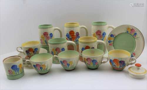 A COLLECTION OF ROYAL STAFFORDSHIRE POTTERY WARES, hand painted crocus pattern, after design by