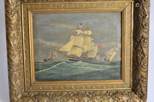 An early 20th Century naïve school maritime oil on canvas, 28cm x 36cm,