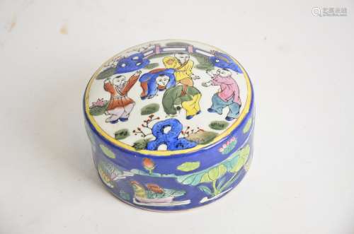 A 20th Century Chinese cylindrical pot, the sides with decoration of mandarin ducks amidst water