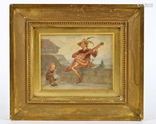 Gordon Browne 20th Century watercolour, The Troubador', framed and glazed 16.5cm x 12.5cm, with back