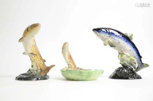 A Beswick Pottery figure of a trout, rising above the water, height 16cm, impressed no. 1032,
