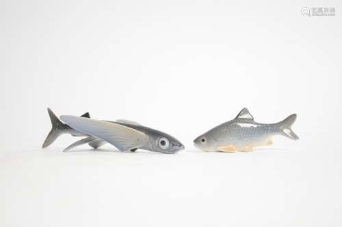 Royal Copenhagen figure of a flying fish, no. 3050, length 15.5cm, together with a Bing & Grondahl