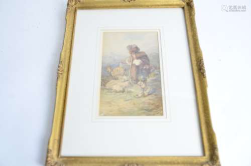A watercolour of a pastoral scene with goats, signed Guido Bach, framed and glazed, the verso with