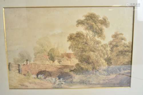 A watercolour of a mill scene, indistinct signature to lower right, framed and glazed, internal