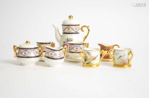 Two Minton bone china hand decorated miniature tygs, one with trout, signed A. Holland, the other