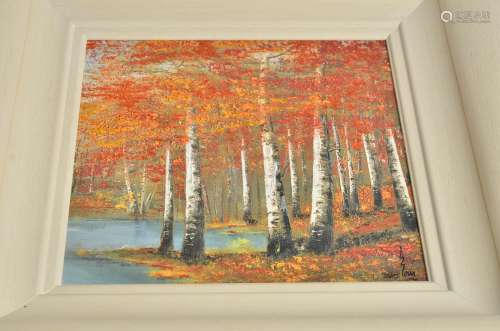 Inam (Pakistani Contemporary), Autumn depicting of trees by the waterside, limited edition of