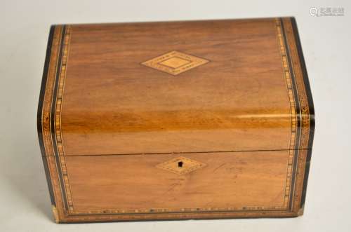A Victorian mahogany and straw inlaid box, 28cm x 18cm x 15cm, together with an early 20th Century