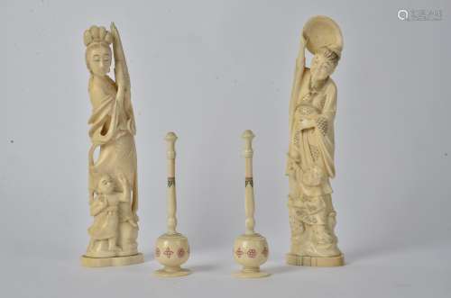 A small collection of early 20th Century Tokyo school ivory and bone figures, to include male and