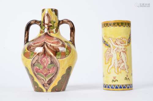 Della Robbia Pottery (Birkenhead 1894-1906), a twin handled sgraffito vase with Arabesque style