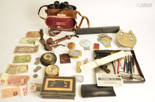 A group of mixed collectables to include AA badge, clock, barometer, Ronson early plastic
