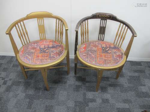 A pair early 20th century mahogany corner chairs, (for restoration) over painted in gold (2)