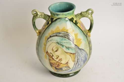 Della Robbia Pottery (Birkenhead 1894-1906), a twin handled vase of substantial proportions, with