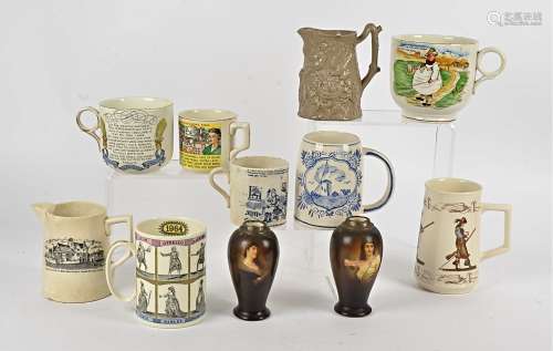 A collection of 19th & 20th Century ceramic cups, including a Sill Brothers mug commemorating 'The