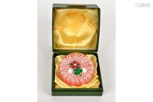 A Paul Ysart paperweight, with encased Dalia within a latticino frame, pontil mark to base,