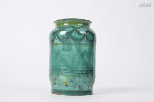 Della Robbia Pottery (Birkenhead 1894-1906), a cylindrical jar with unctuous dripping glaze, the