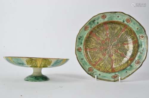 Della Robbia Pottery (Birkenhead 1894-1906), a comport with foliate decoration and sgraffito work,