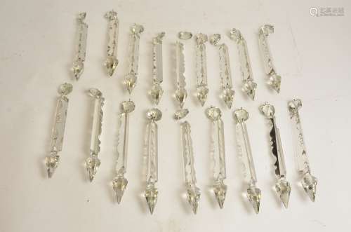 A small quantity of glass lustres, of prism drop form with small hooks, length 23cm, (15+)