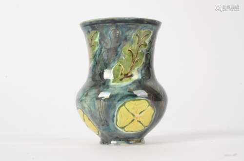 Della Robbia Pottery (Birkenhead 1894-1906), a squat vase with flared rim and sgraffito decoration