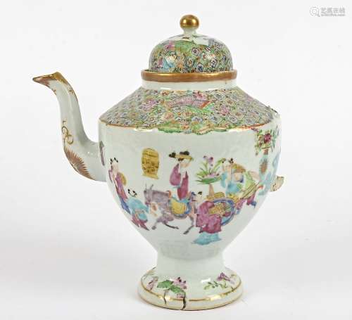 A 19th Century Famille Rose coffee pot, of baluster form, with domed lid, decorated with